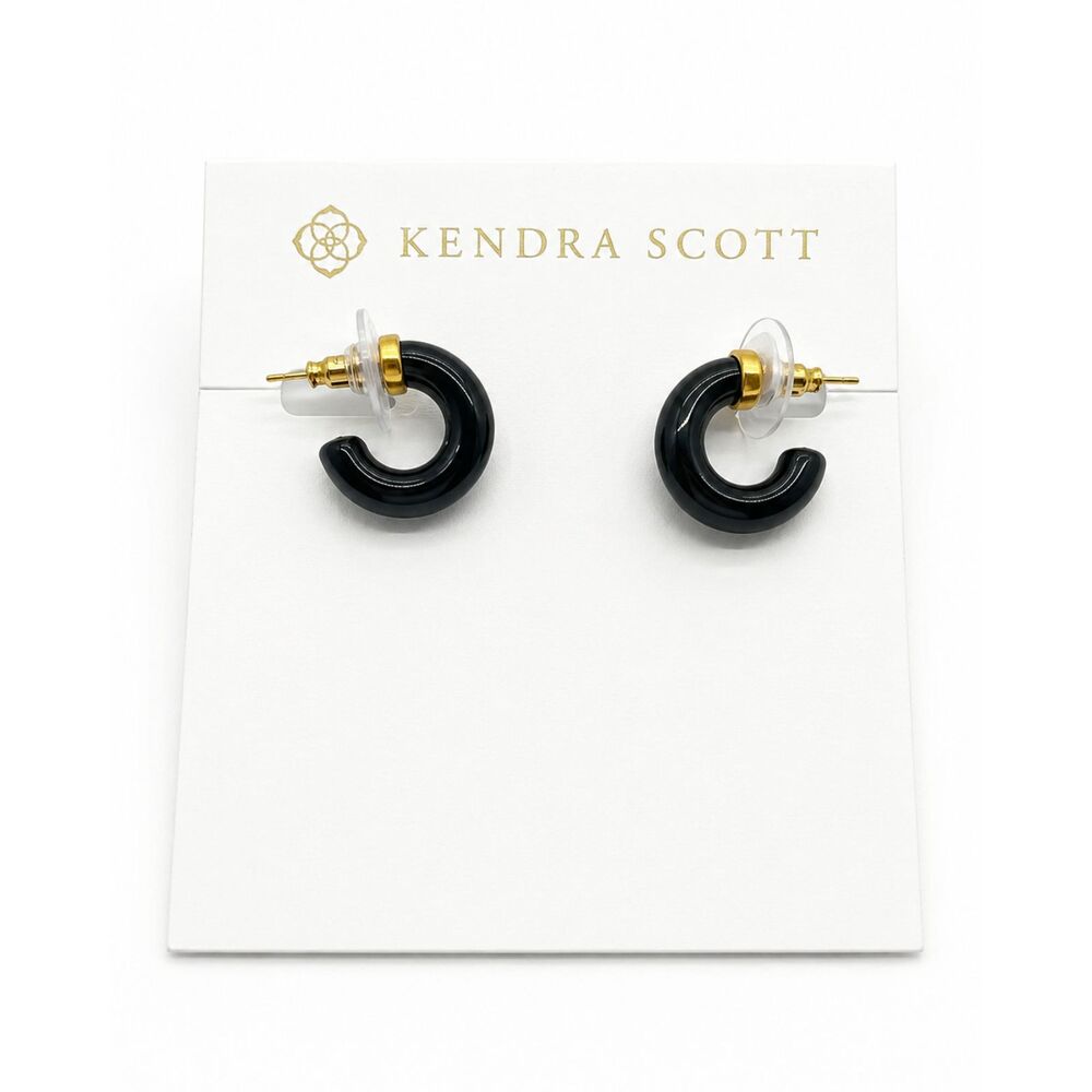 KENDRA SCOTT MIKKI Huggie Earrings Obsidian Black Gold NWT